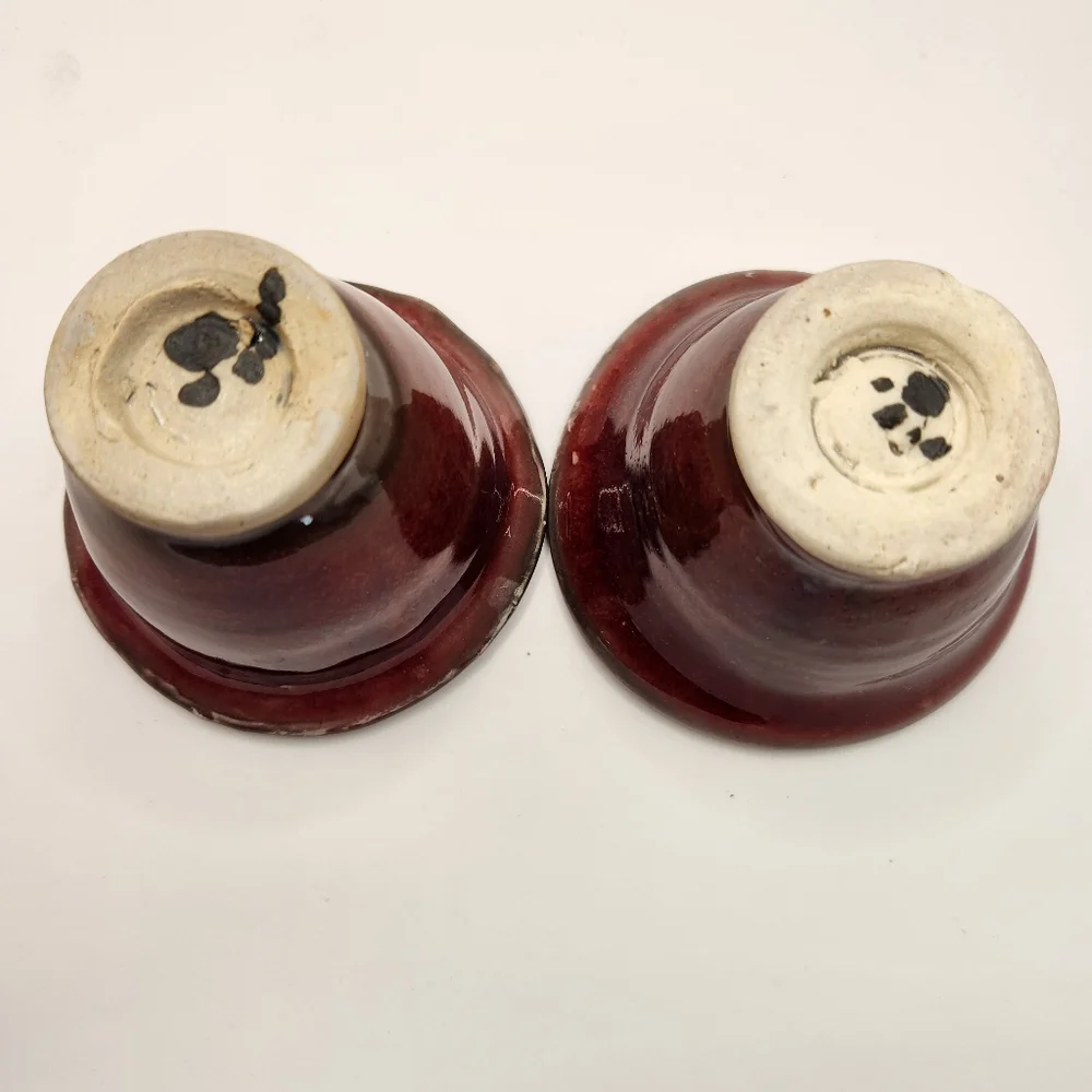 Art Pottery Glazed Small Cups Earth Tones, Set of 2